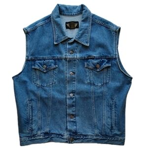 Harley Davidson Motorcycle, Bar and Shield Blue Denim Jean Biker Vest Men's L